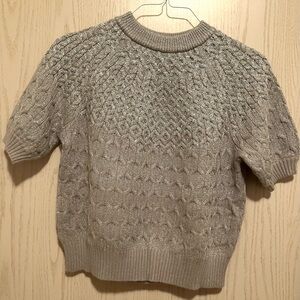Ann Taylor Silver Shimmer Cable Knit Short Sleeve Sweater